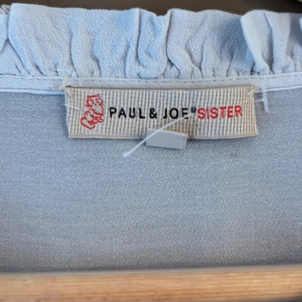 Paul & Joe Light Blue Ruffle-Trim Button-Front Blouse - Picture 2 of 7
